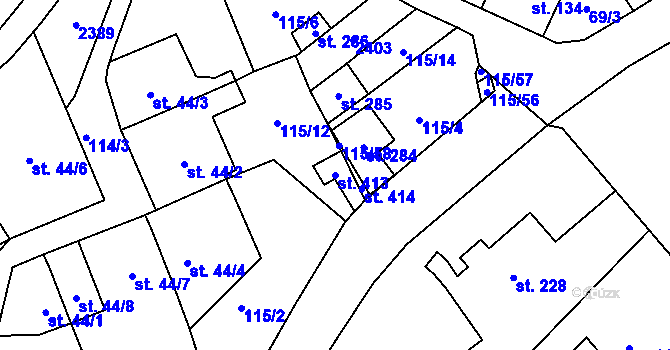 Parcela st. 413 v KÚ Dolní Radechová, Katastrální mapa