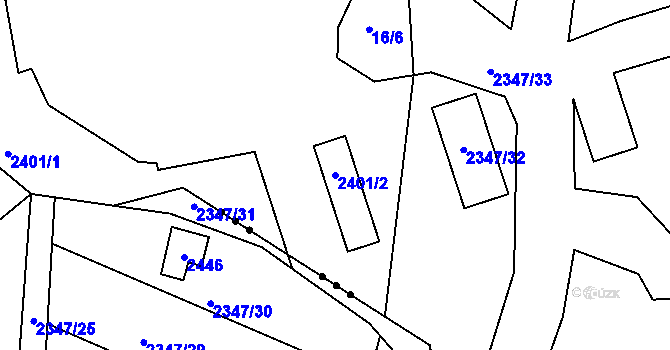 Parcela st. 2401/2 v KÚ Dolní Radechová, Katastrální mapa