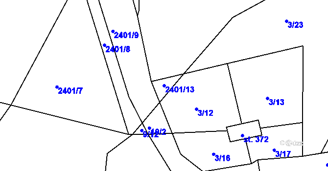 Parcela st. 2401/13 v KÚ Dolní Radechová, Katastrální mapa
