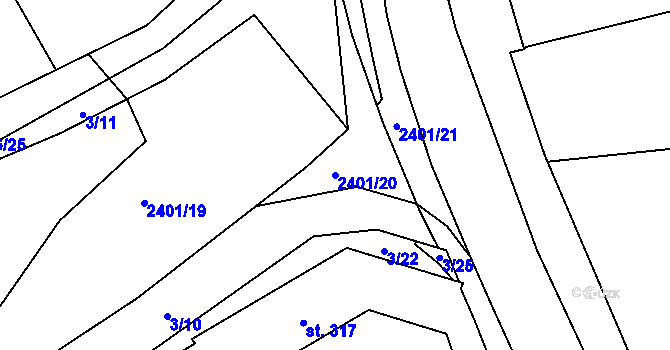 Parcela st. 2401/20 v KÚ Dolní Radechová, Katastrální mapa