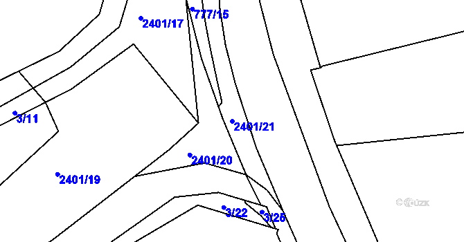 Parcela st. 2401/21 v KÚ Dolní Radechová, Katastrální mapa