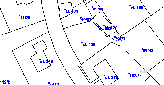 Parcela st. 429 v KÚ Dolní Radechová, Katastrální mapa