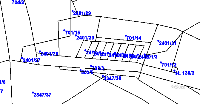 Parcela st. 2411 v KÚ Dolní Radechová, Katastrální mapa