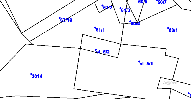 Parcela st. 5/2 v KÚ Dolní Radouň, Katastrální mapa