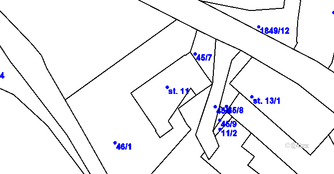 Parcela st. 11 v KÚ Dolní Radouň, Katastrální mapa
