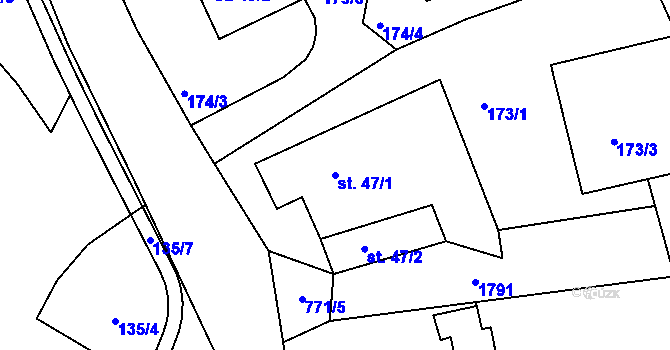 Parcela st. 47/1 v KÚ Dolní Radouň, Katastrální mapa