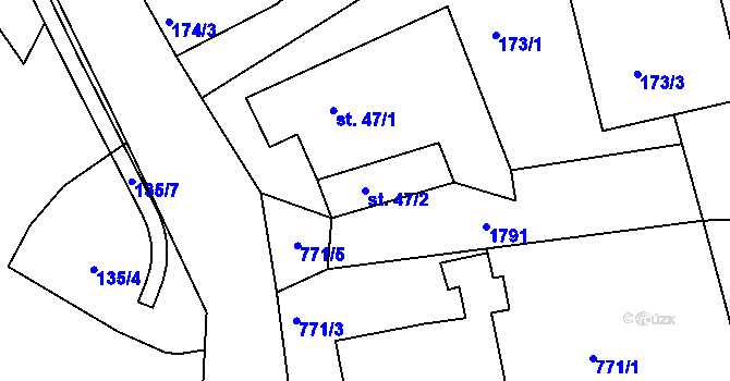 Parcela st. 47/2 v KÚ Dolní Radouň, Katastrální mapa
