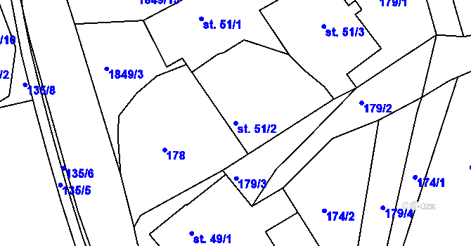 Parcela st. 51/2 v KÚ Dolní Radouň, Katastrální mapa