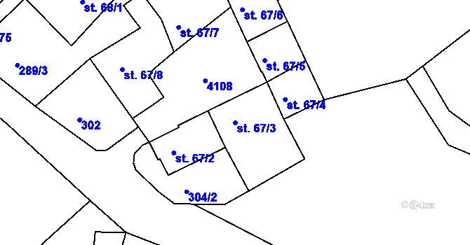 Parcela st. 67/3 v KÚ Dolní Radouň, Katastrální mapa