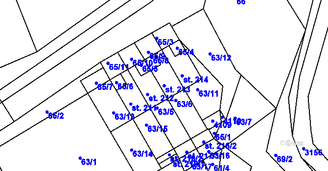 Parcela st. 213 v KÚ Dolní Radouň, Katastrální mapa