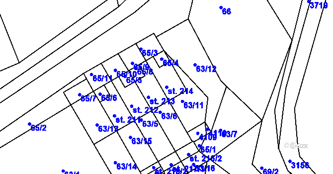 Parcela st. 214 v KÚ Dolní Radouň, Katastrální mapa