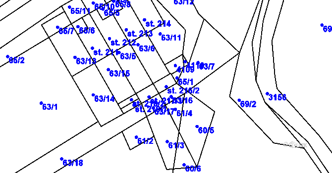 Parcela st. 216/2 v KÚ Dolní Radouň, Katastrální mapa