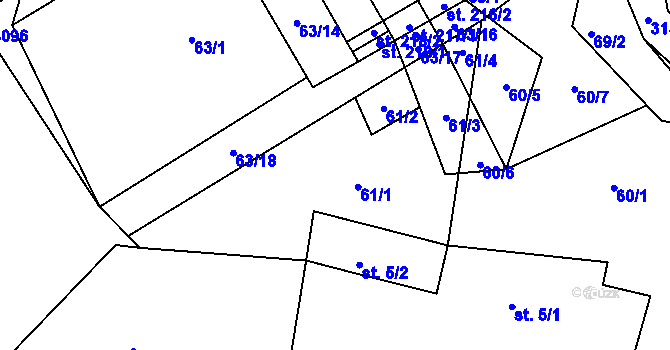 Parcela st. 61 v KÚ Dolní Radouň, Katastrální mapa