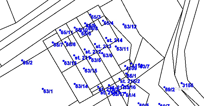 Parcela st. 63/6 v KÚ Dolní Radouň, Katastrální mapa