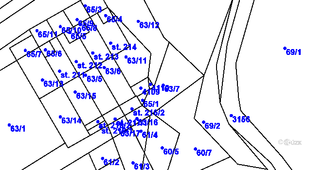 Parcela st. 63/7 v KÚ Dolní Radouň, Katastrální mapa