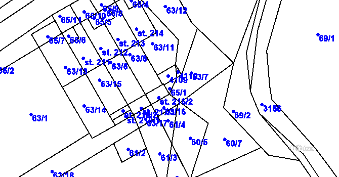 Parcela st. 65/1 v KÚ Dolní Radouň, Katastrální mapa