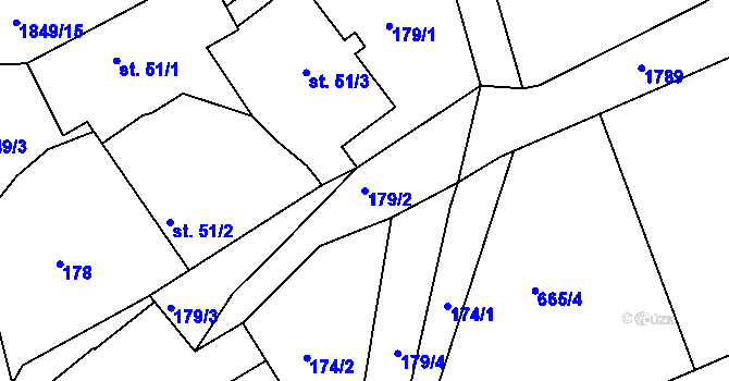 Parcela st. 179/2 v KÚ Dolní Radouň, Katastrální mapa