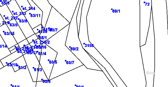 Parcela st. 3156 v KÚ Dolní Radouň, Katastrální mapa