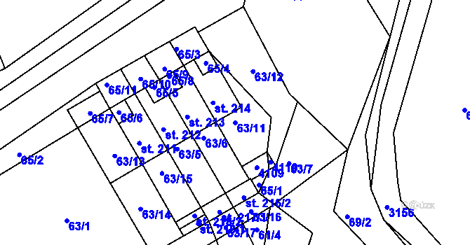 Parcela st. 63/11 v KÚ Dolní Radouň, Katastrální mapa