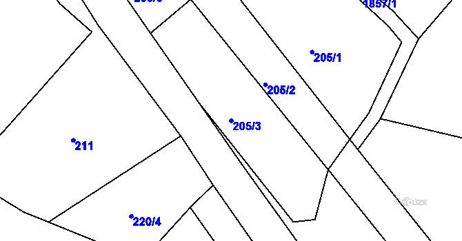 Parcela st. 205/3 v KÚ Dolní Radouň, Katastrální mapa
