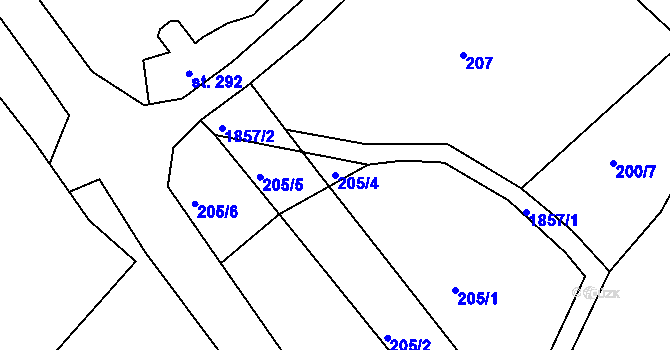 Parcela st. 205/4 v KÚ Dolní Radouň, Katastrální mapa