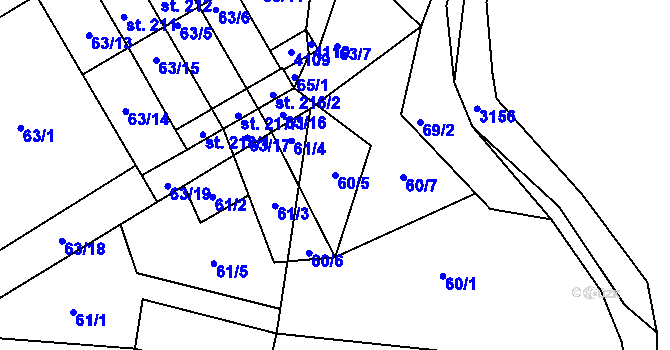 Parcela st. 60/5 v KÚ Dolní Radouň, Katastrální mapa