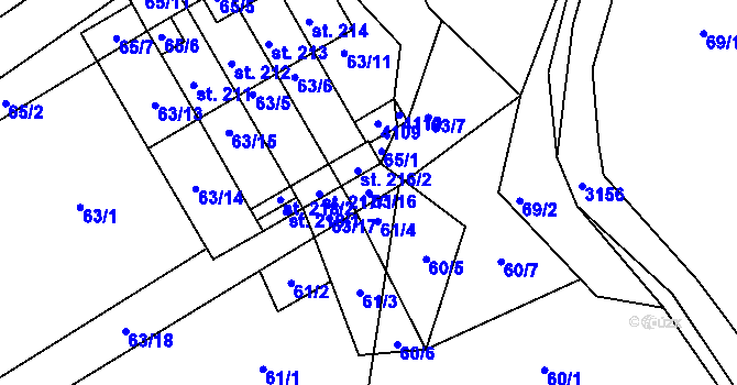 Parcela st. 63/16 v KÚ Dolní Radouň, Katastrální mapa