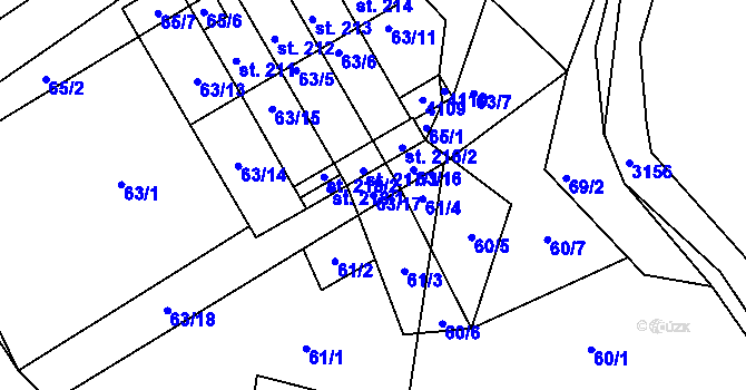 Parcela st. 63/17 v KÚ Dolní Radouň, Katastrální mapa