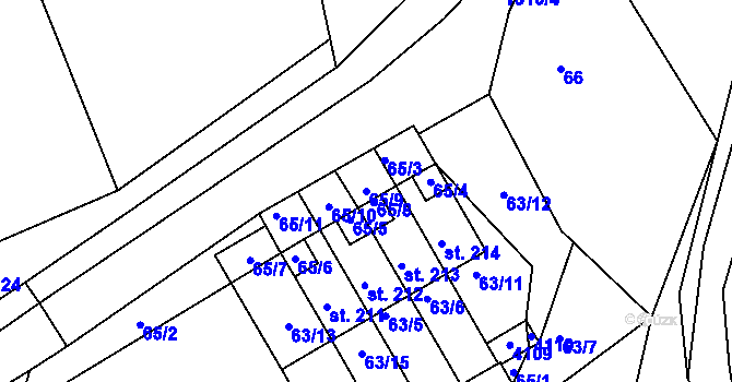 Parcela st. 65/9 v KÚ Dolní Radouň, Katastrální mapa