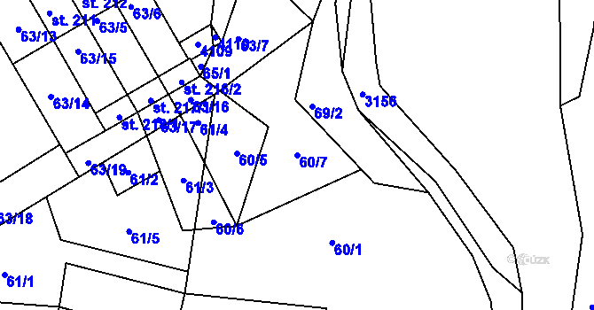 Parcela st. 60/7 v KÚ Dolní Radouň, Katastrální mapa