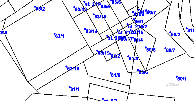 Parcela st. 63/19 v KÚ Dolní Radouň, Katastrální mapa