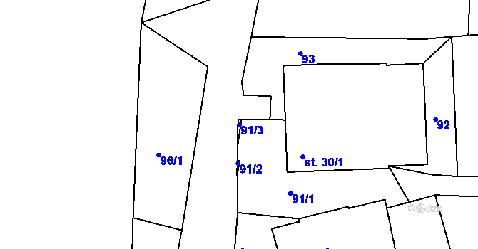 Parcela st. 91/3 v KÚ Dolní Radouň, Katastrální mapa