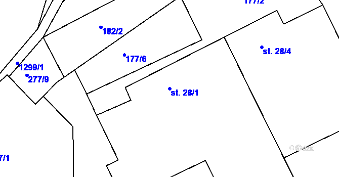 Parcela st. 28/1 v KÚ Dolní Roveň, Katastrální mapa