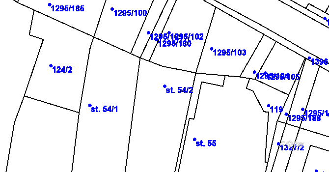 Parcela st. 54/2 v KÚ Dolní Roveň, Katastrální mapa
