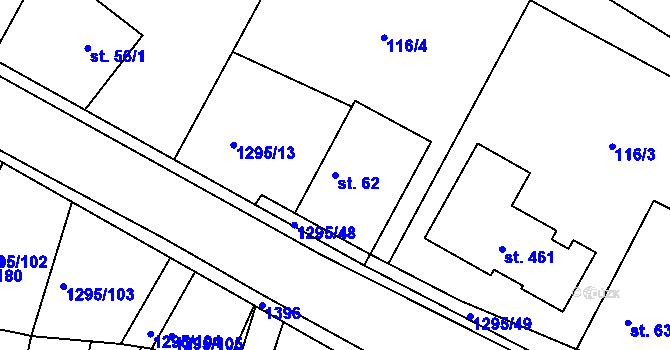 Parcela st. 62 v KÚ Dolní Roveň, Katastrální mapa