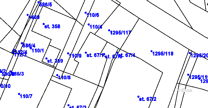 Parcela st. 67/6 v KÚ Dolní Roveň, Katastrální mapa