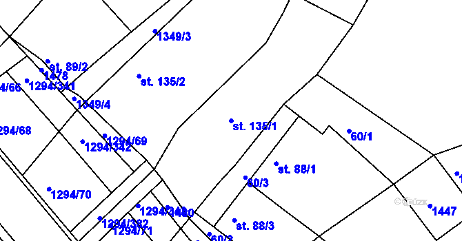 Parcela st. 135/1 v KÚ Dolní Roveň, Katastrální mapa