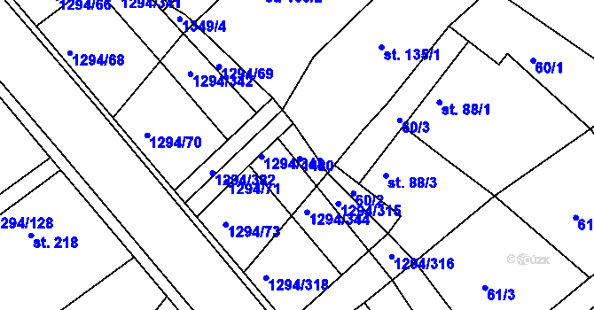 Parcela st. 135/3 v KÚ Dolní Roveň, Katastrální mapa