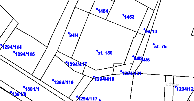 Parcela st. 150 v KÚ Dolní Roveň, Katastrální mapa
