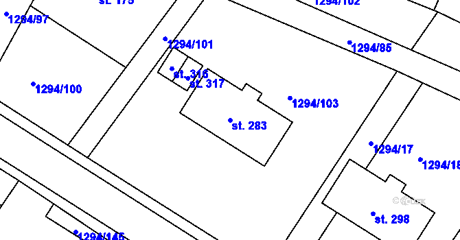 Parcela st. 283 v KÚ Dolní Roveň, Katastrální mapa