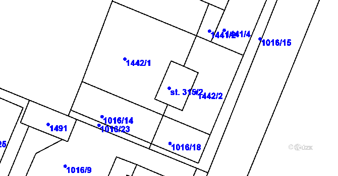 Parcela st. 315/2 v KÚ Dolní Roveň, Katastrální mapa