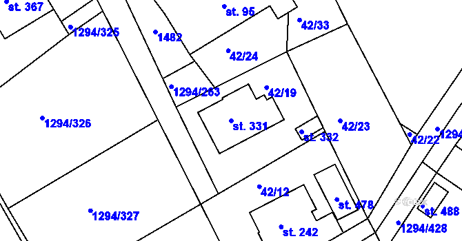 Parcela st. 331 v KÚ Dolní Roveň, Katastrální mapa