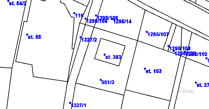 Parcela st. 383 v KÚ Dolní Roveň, Katastrální mapa