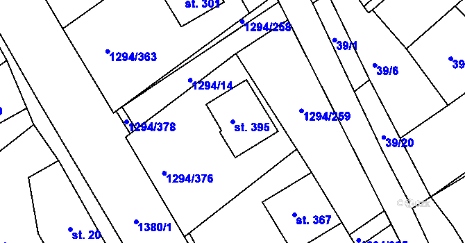 Parcela st. 395 v KÚ Dolní Roveň, Katastrální mapa