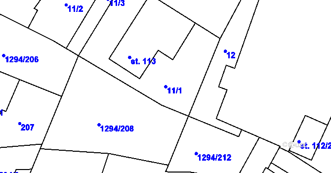 Parcela st. 11/1 v KÚ Dolní Roveň, Katastrální mapa