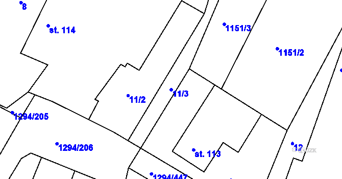 Parcela st. 11/3 v KÚ Dolní Roveň, Katastrální mapa