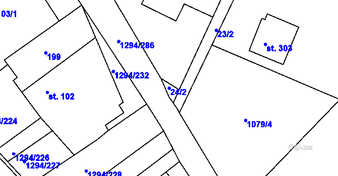Parcela st. 24/2 v KÚ Dolní Roveň, Katastrální mapa