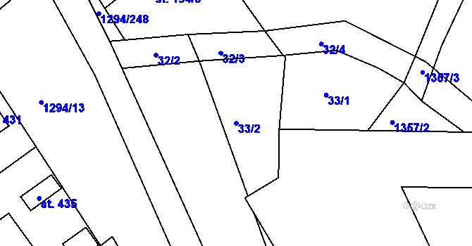 Parcela st. 33/2 v KÚ Dolní Roveň, Katastrální mapa