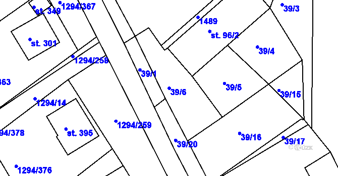 Parcela st. 39/6 v KÚ Dolní Roveň, Katastrální mapa