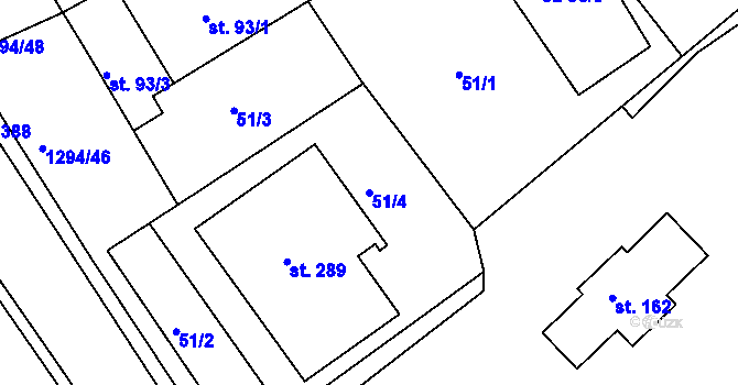 Parcela st. 51/4 v KÚ Dolní Roveň, Katastrální mapa